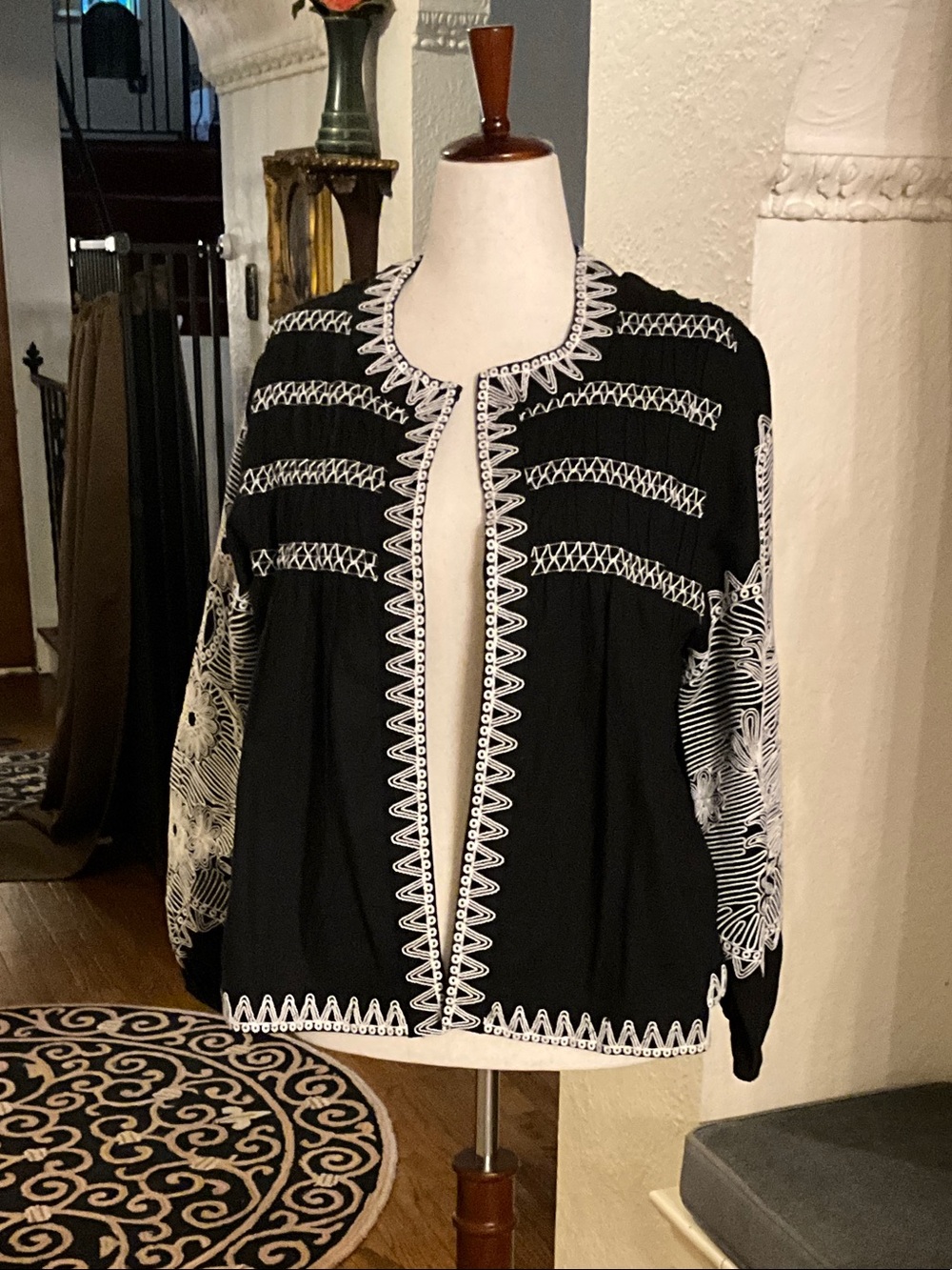 Johnny Was Black Jacket with Cream Embroidery